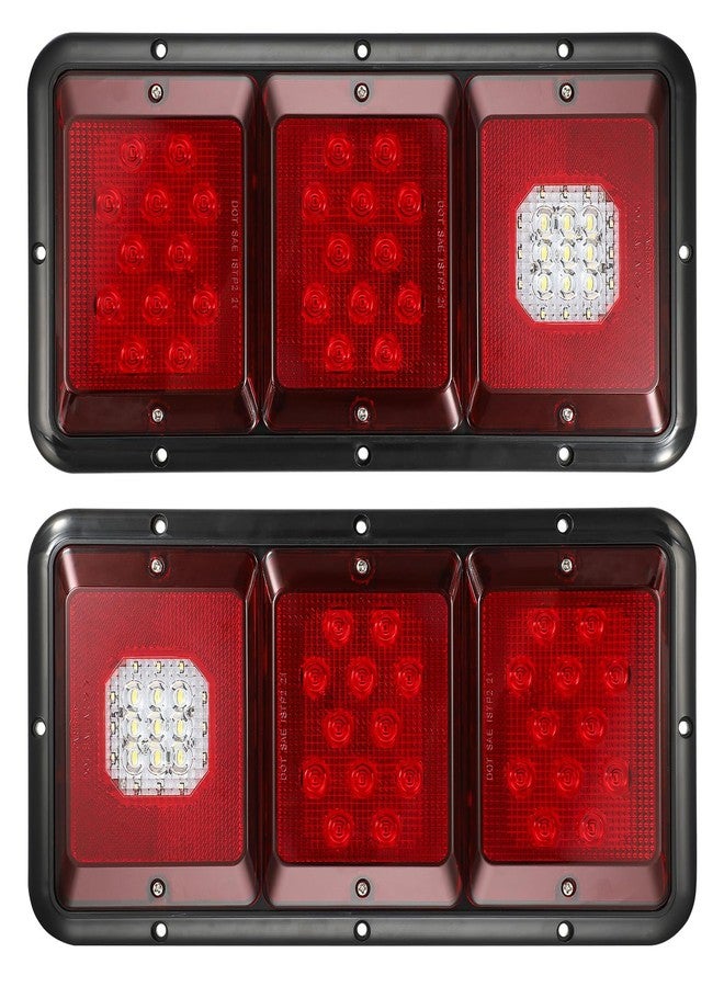 Partsam 2Pcs LED Triple Tail Lights 45 LEDs, Rectangle Vertical or Horizontal Mount LED Trailer Camper RV Tail Lights Stop Turn Tail Backup Reverse Lights Taillights w/Black Base - Red/Clear Lens - Image 1
